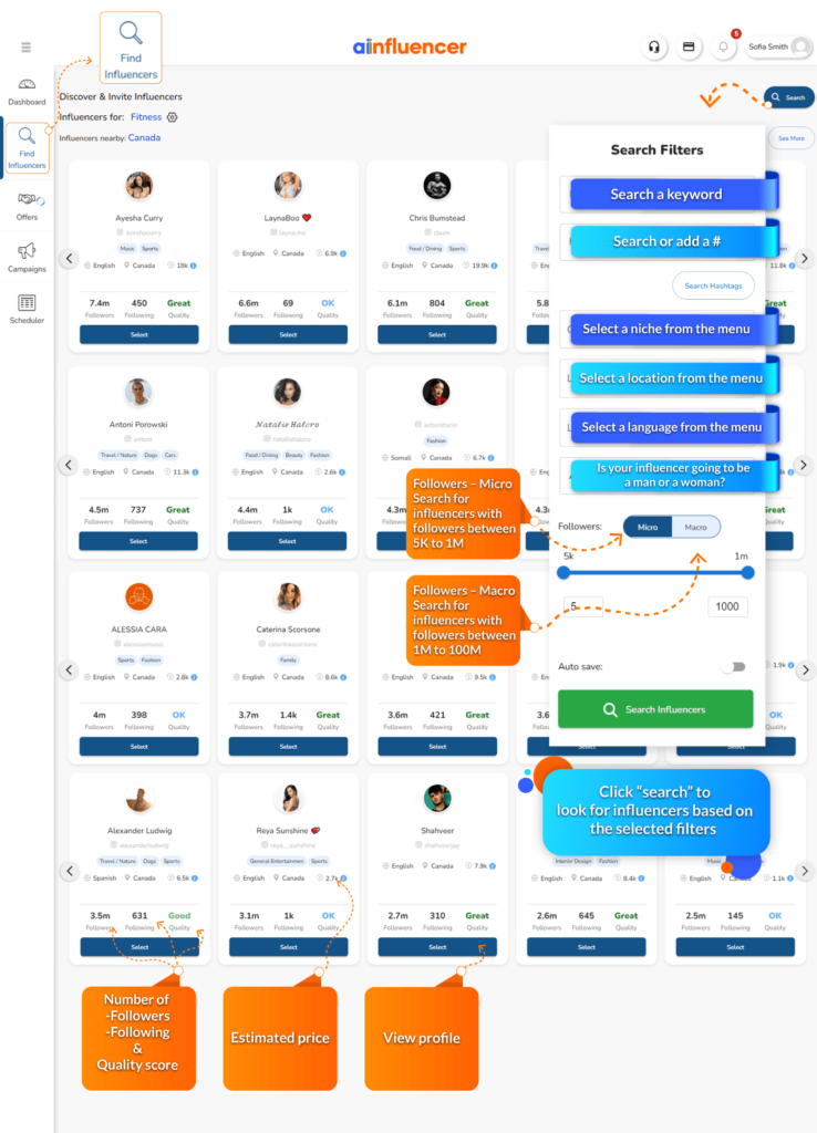find new influencers on Ainfluencer