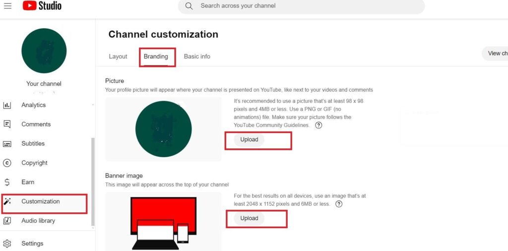 How to customize youtube channel