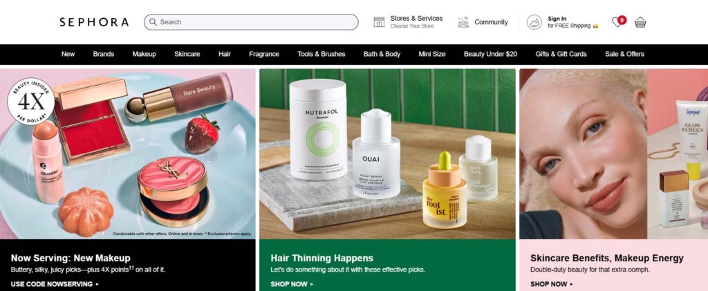 Screenshot of Sephora website to show sephora beauty affiliate program