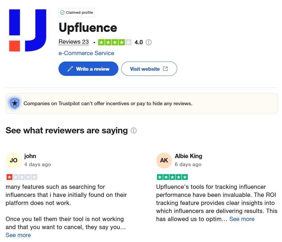 Upfluence reviews