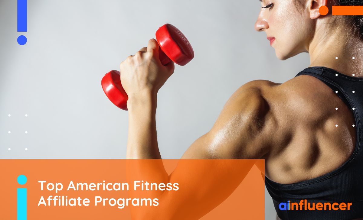 Athlete girl with a dumbbell in her hand showing muscles - best American affiliate programs cover