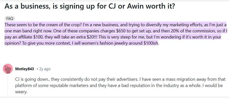 CJ affiliate review on Reddit