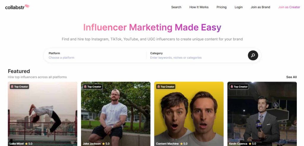 Collabstr homepage