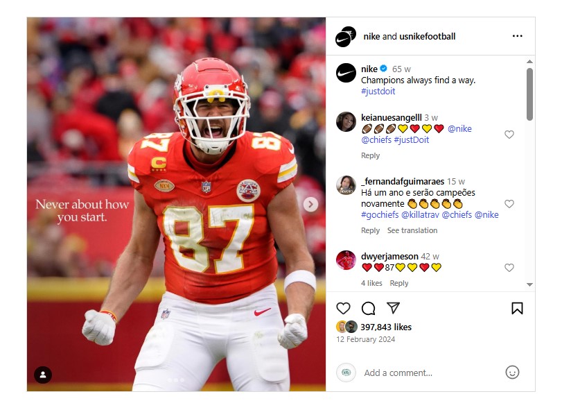 Instagram influencer marketing example by Nike