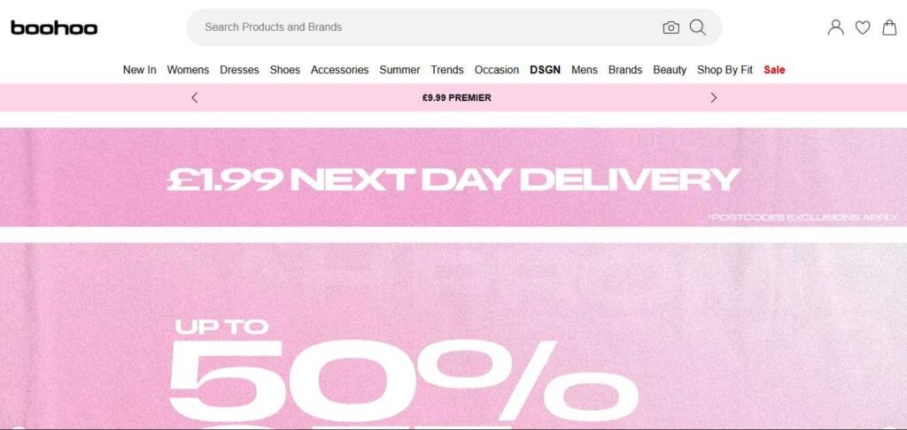 Boohoo homepage