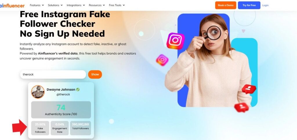Ainfluencer's Instagram fake follower checker