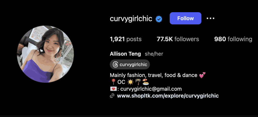 @Curvygirlchic (Allison Teng) instagram page