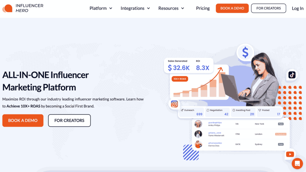 InfluencerHero homepage