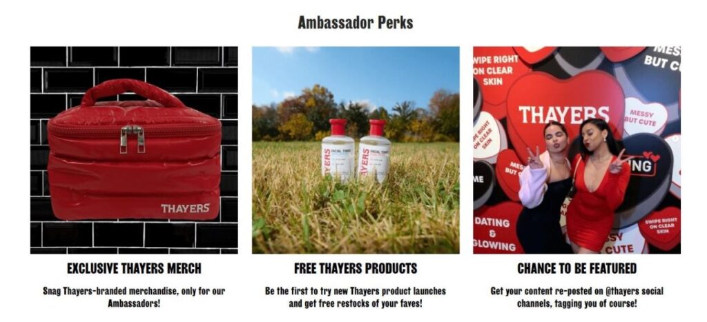 Thayers perks for brand ambassadors