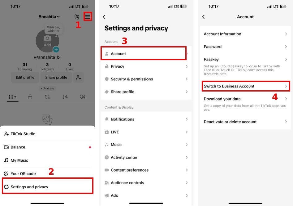 How to switch to business account on TikTok