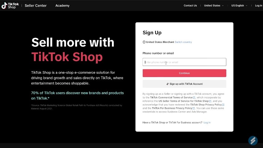 create a TikTok Shop step one: Sign up