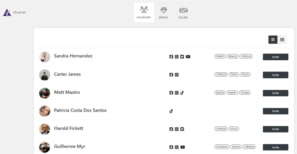 Afluencer free directory for brands and influencers