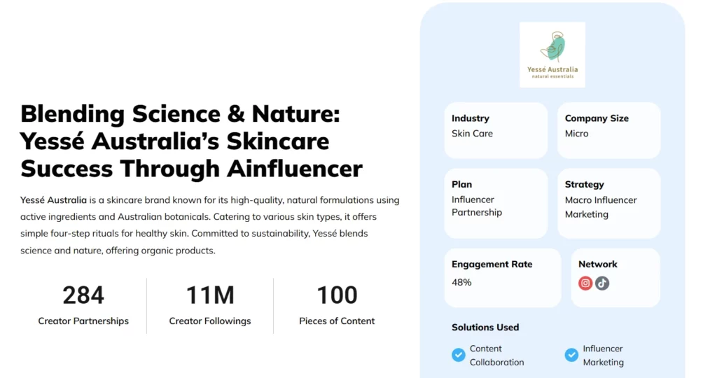 Ainfluencer Case Study: Yessé Australia 
