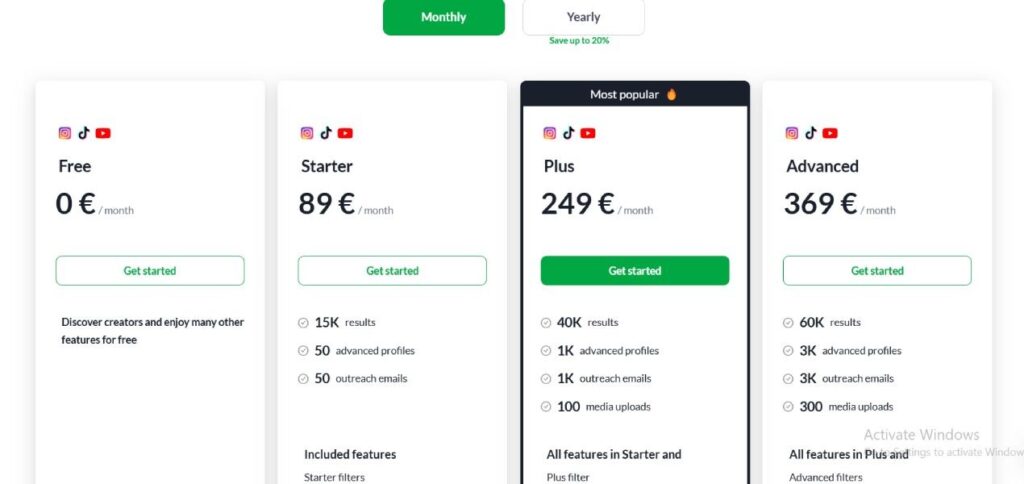 Heepsy pricing 