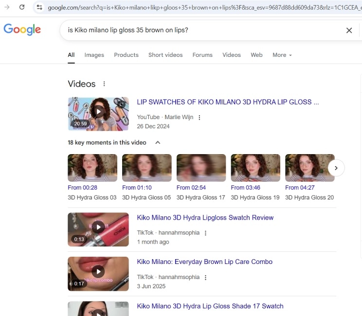 Influencer contents appear on search results