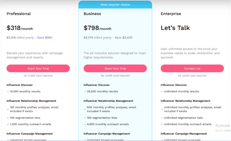 Influencity Pricing