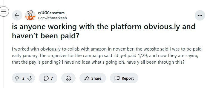 Obviously review on Reddit