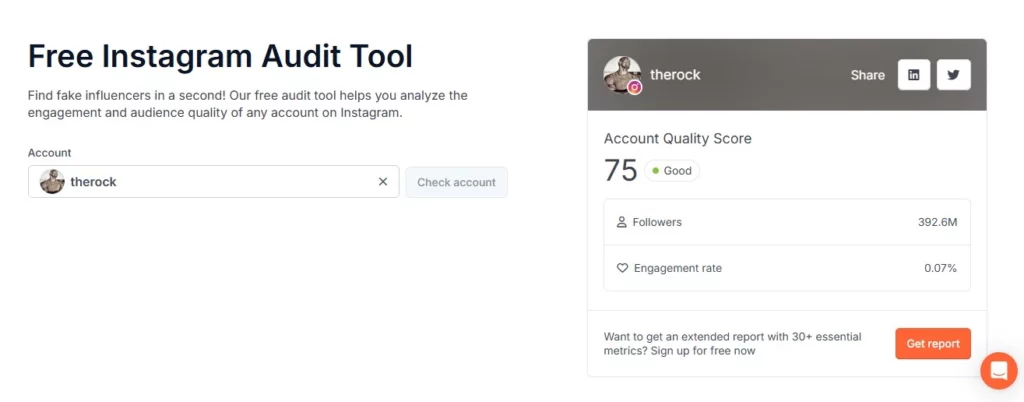 hypeAuditor free Instagram audit tool