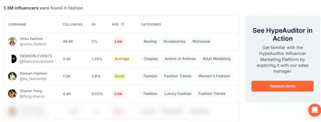 HypeAuditor influencer search tool