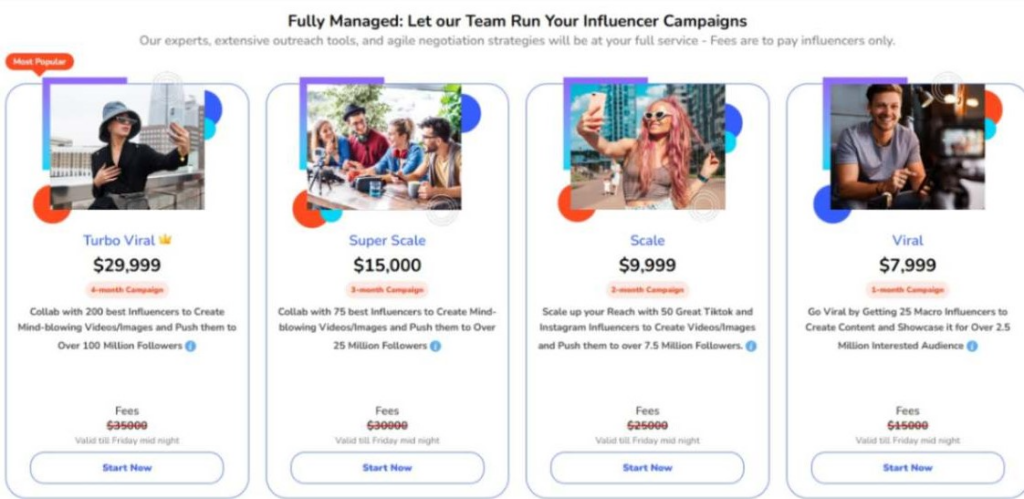 pricing of Ainfluencer  full-managed services