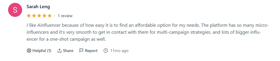 Ainfluencer user review