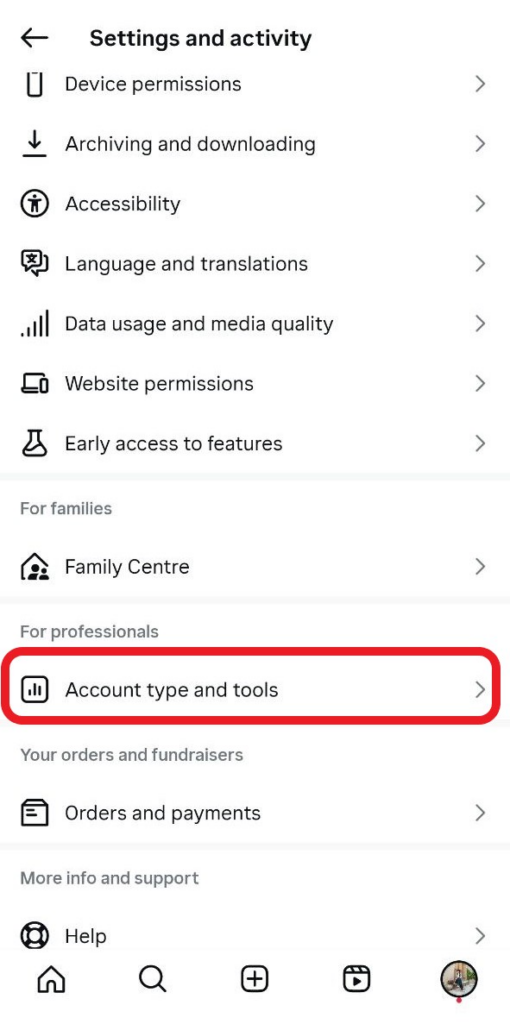 switch to professional account on IG