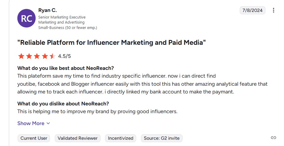 NeoReach user review