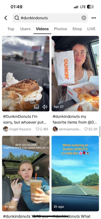 Popularity of Dunkin' donuts on TikTok