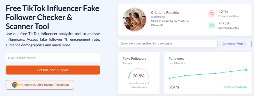 free tiktok influencer fake follower checker & scanner tool on influencer hero