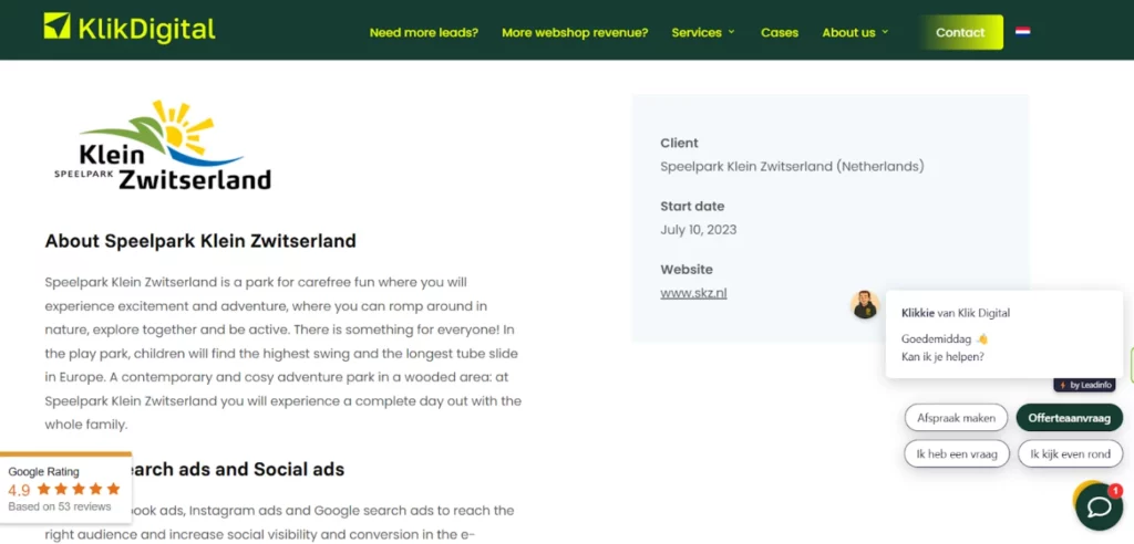 Klik Digital Agency Case Study: Speelpark Klein Zwitserland