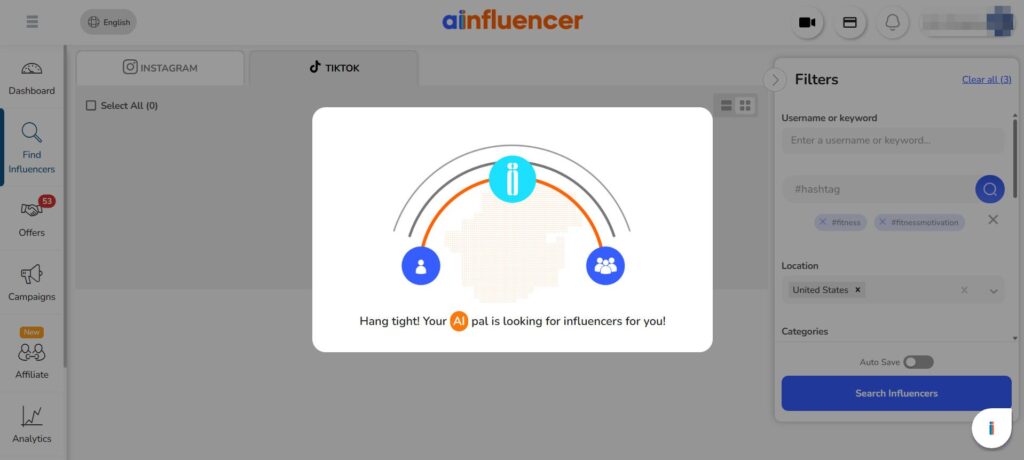 Ainfluencer AI Matching Dashboard