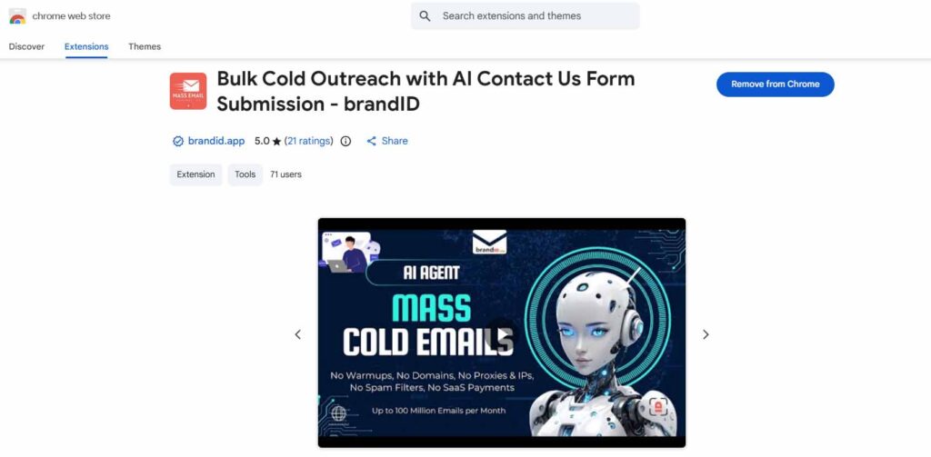 brandID contact form marketing tool on Chrome Web Store
