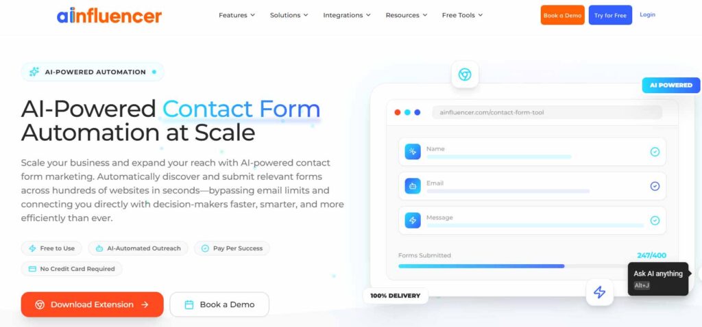 Ainfluencer contact form marketing