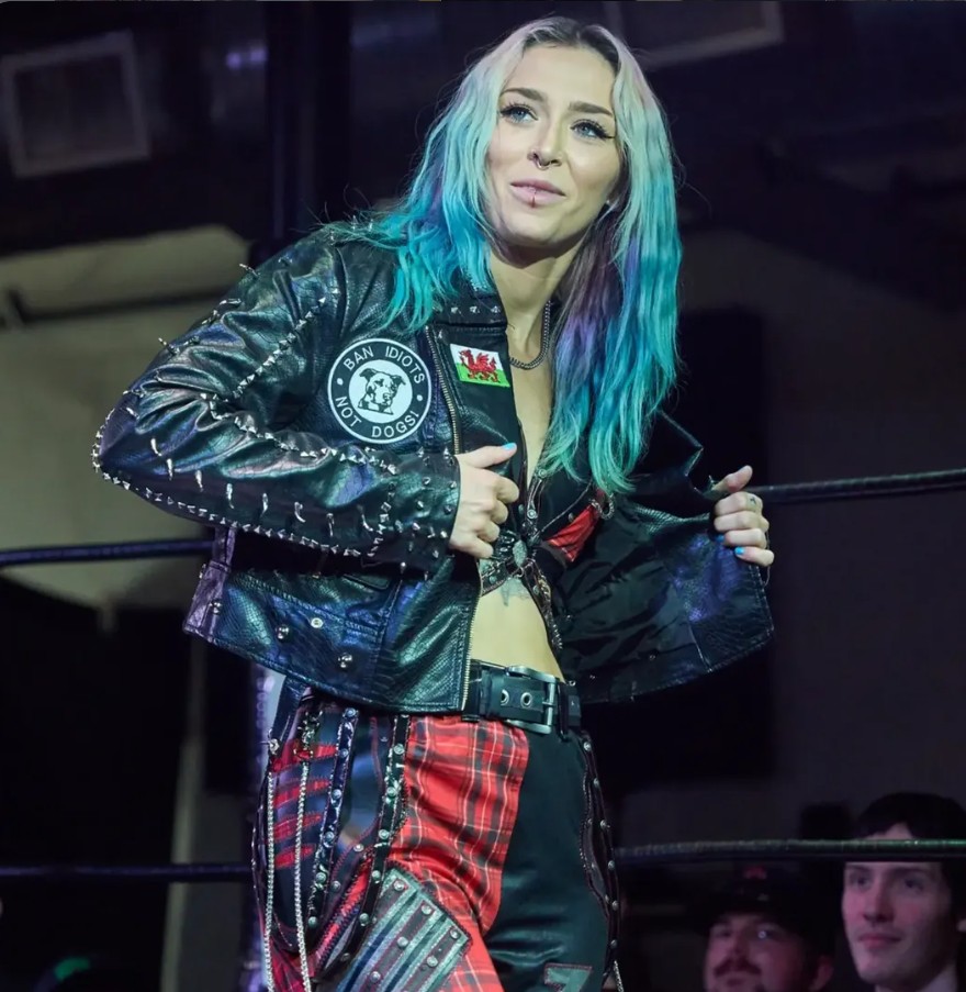 Tegan Nox, the Welsh Dragon and ex-WWE OnlyFans star, in wrestling ring gear